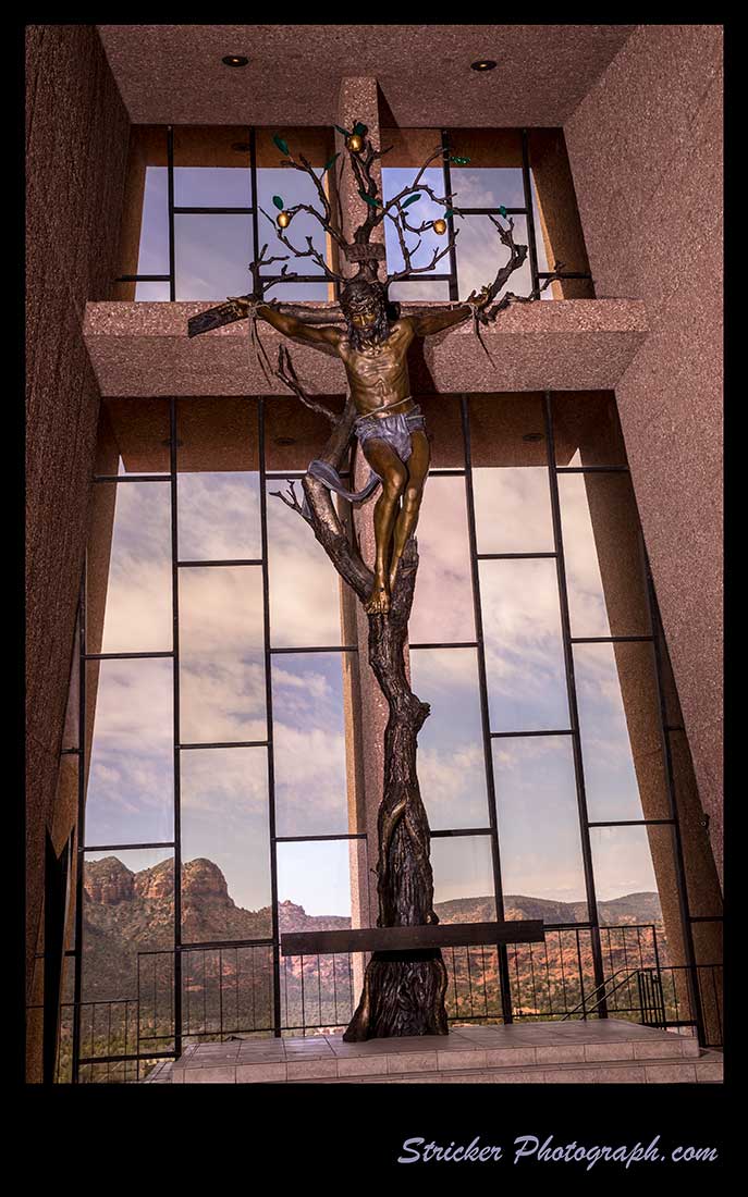 Christ of the Holy Cross a bronze sculpture by James Muir Allegorical Sculpture Artist - Sedona Arizona